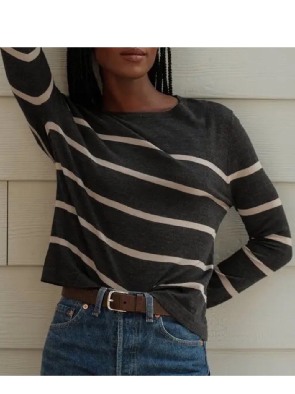 JENNI KAYNE Mercer Crewneck LIGHTWEIGHT MERINO WOOL STRIPE SWEATER Size Small